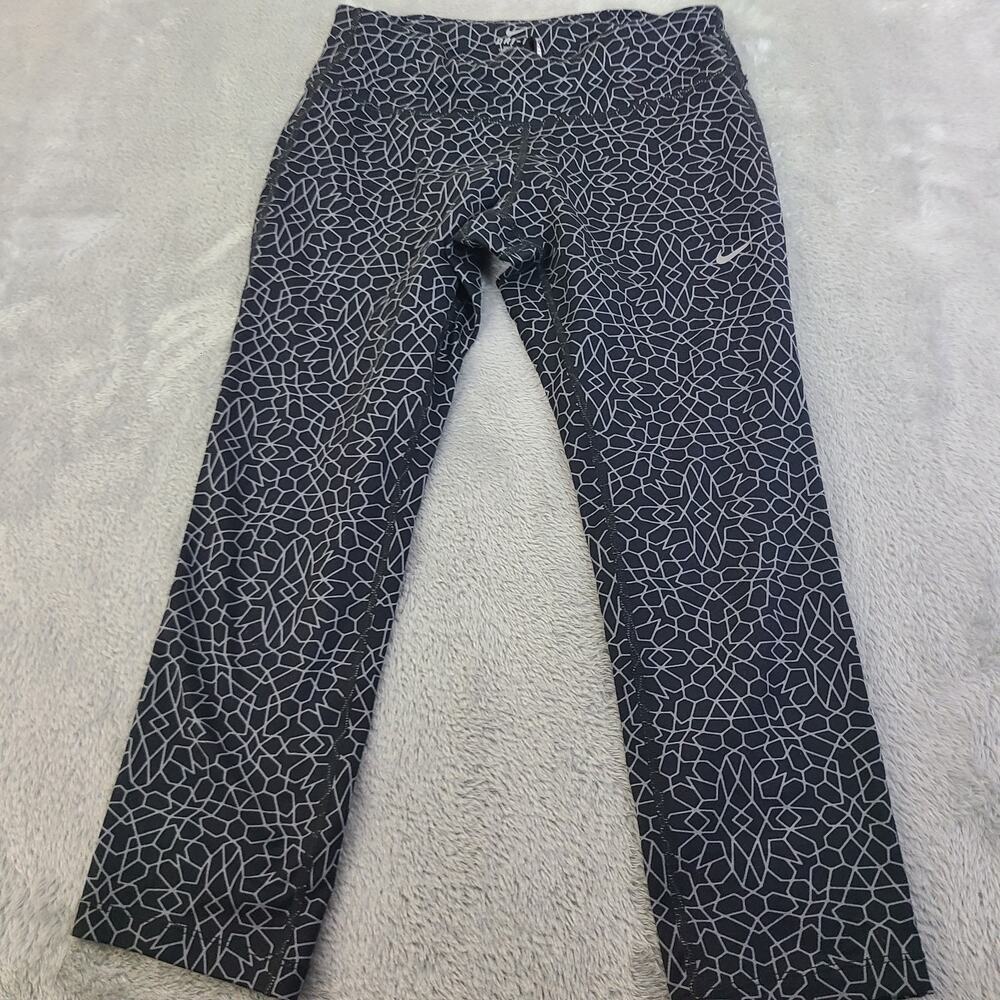 Nike Dri-Fit Running Capri Leggings Black Reflective Print Women's Size Small
